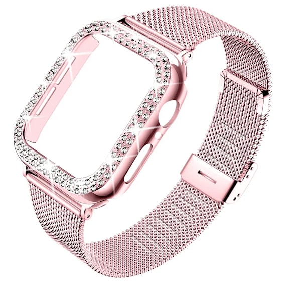 Etui + metalrem til iWatch Band Ultra 2 armbånd i rustfrit stål til Apple Watch 9 8 7 45 mm 44 mm 40 mm 41 mm Series 6 5 4 pink Series123 38MM