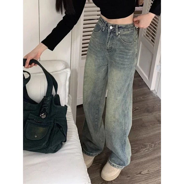 Deeptown Y2k Löysät Bredbenspöksit Naisille Vintage Streetwear Pestyt Denim-housut Grunge Basic Löysät Sininen Housut Femme Kevät. PIC M