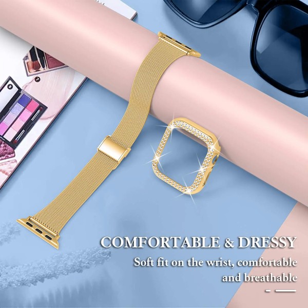 Silm Strap+ Etui til Apple Watch Rem 40mm 41mm 44mm 45mm 38mm 42mm Correa Meatl Milanese Rem IWatch Serie 3 4 5 6 SE 7 8 Sort Serie 8 7 45MM