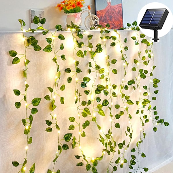 Ivy Solcellslampa Sträng Girlang med Rattanlampor & Lönnlöv, Utomhus Solenergi (10m, 100 Ljus) solar model 10 Meters 100 Lights