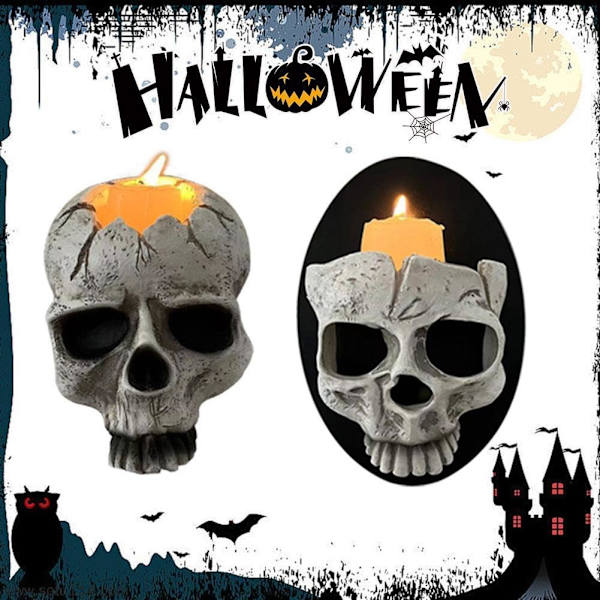 Kallokynttilänpidike, Goottilainen Teevalokynttilänpidike, Halloween-Pöytäkoriste, Täysi Kallo Whole skull