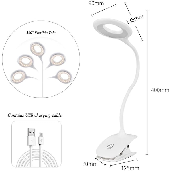 Wei Sfoxi LED Klämlampa Sängläslampa Klämma med Beröringssensor, Säng Skrivbordslampa Barn, 360 Flexibel Svanhals Klämlampa, 1800mah Usb A