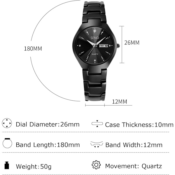 Minimalistiske Par Ure Kvinder Mænd Håndleds Ur Forretning Rustfrit Stål Ur Analog Kvarts Ur 50m Vandafvisende Lysende Ur Sort B Black B