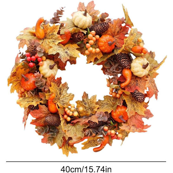 40 cm Höstkrans med Konstgjorda Lönnlöv, Pumpakrans för Thanksgiving a