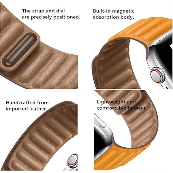 Kompatibel med Apple Watch 8 läderrem 42/44/45/49 mm, läder