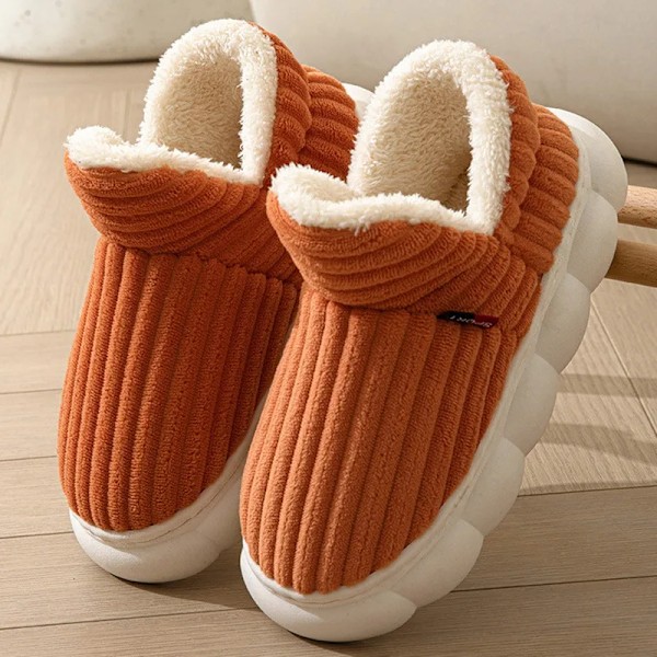 Tjocka plattform lurviga tofflor Inomhus utomhus män bomullsskor unisex Håll varm sammet Plysch ankel snöstövlar kvinnor hem tofflor C-Orange 38-39