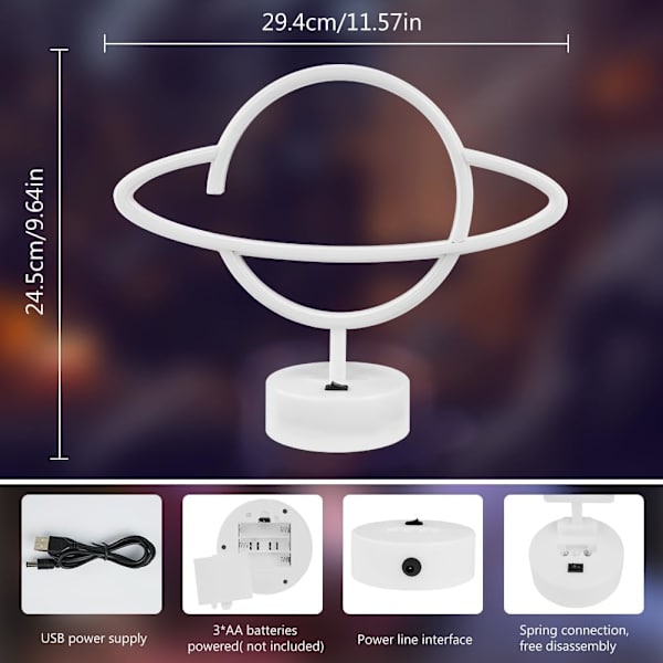 Planet Neon Skylt, LED Nattlampa för Sovrumsinredning, Batteri/USB-driven Planet