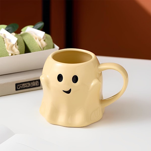 Halloween Spökkaffekopp, 400ml Keramisk Mugg med Söt Spökansikte PINK