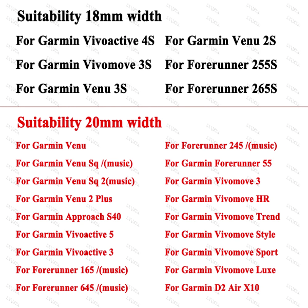 18 mm 20 mm rem for Garmin Venu Sq 2 Plus Vivoactive 4S Smartwatch Armbånd Venu 3S 2S Vivoactive 3 5 Erstatningsarmbånd Hvit 18mm Bredde