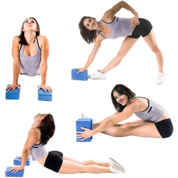 SQBB Yogablock 2-pack set - (yogablock med 1 yogarem) Högdensitet mjukt Eva-skumblock för yoga, allmän fitness, pilates, stretching och null none