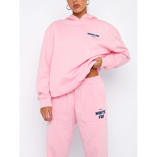 Vår Høst Vinter Ny Genser Sett Mote Sport Fox Hoodies Rosa Pink M#