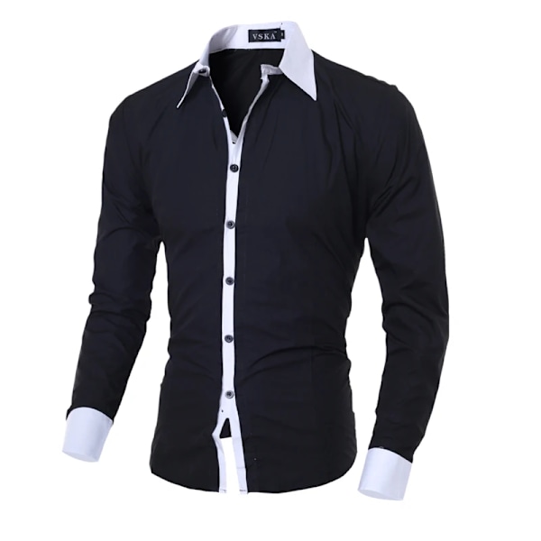 Miesten raidallinen paita Pitkähihainen Slim Fit Valkoinen Sosiaalinen Casual Paita Miesten Business Camisa Masculina Chemise Joulupaita 1036-Black L