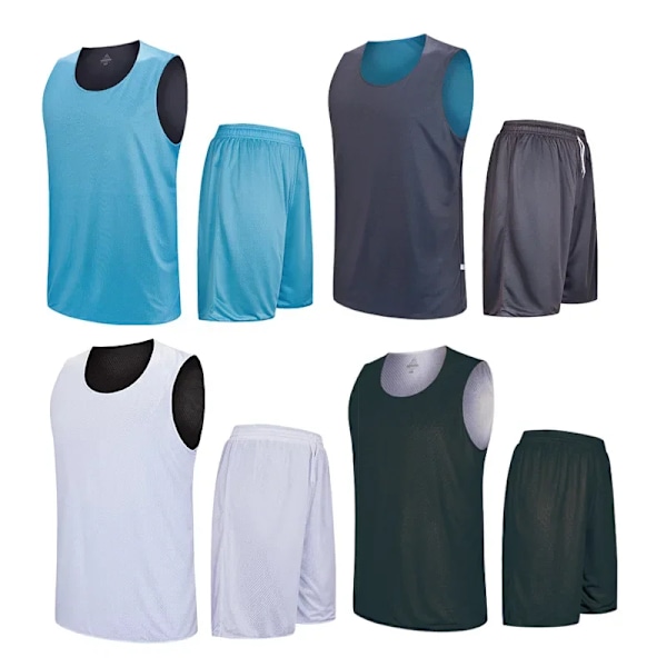 Unisex Dobbeltsidet Basketball Jersey Løs Pasform Komfortabel Anti-Rynke Træningsbar Tilpasset Basketball Sæt Til Mænd Kvinde Medium blue/gray suit XL