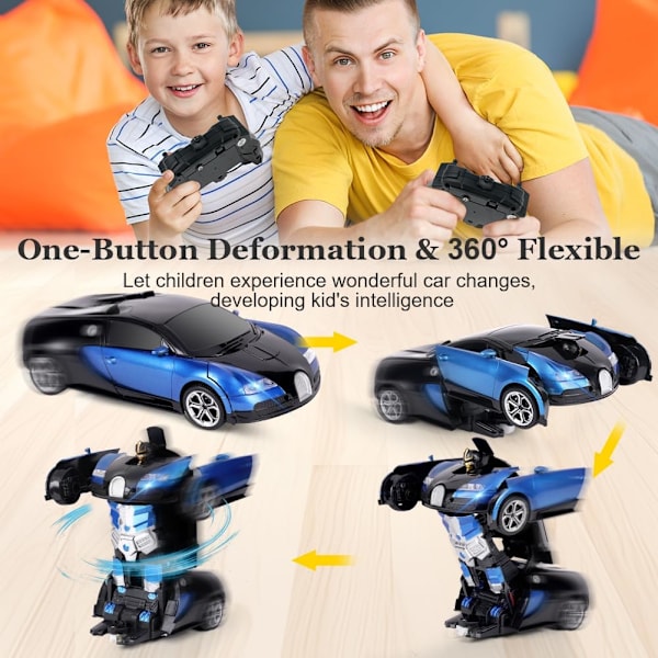 Kauko-ohjattava auto, 1:18 Muuntava lelu Kaukosäädin Muuntaa auton, 2-i-1 Muuntava robottilelu 2,4 GHz:n kaukosäätimellä Blå - Bugatti Veyron