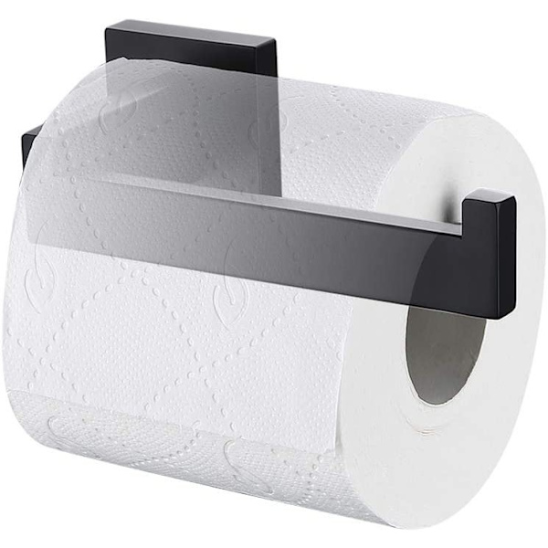 Mat sort toiletpapirholder, toiletrulleholder og kroge til badeværelse og køkken, rustfrit stål, moderne firkantet
