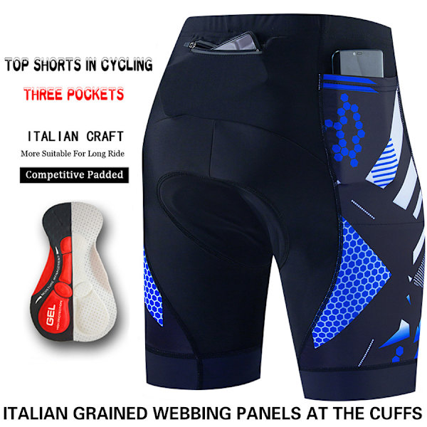 Cykelshorts, cykelshorts med tre lommer, herre sommervej bjerg b blå blue S