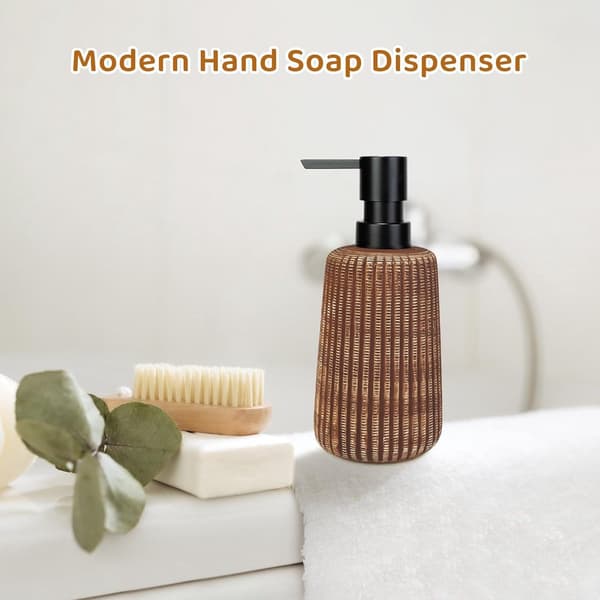 Såpedispenser - Såpedispenser til badet - Såpedispenser bad - Påfyllbar væske - Såpedispenserflaske med pumpe - 18x6cm - brun