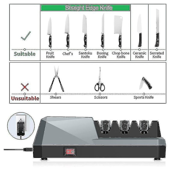 Elektrisk knivsliber - Knivsliper, 3-trins elektrisk knivsliber, 3-trins, grå EU-stik
