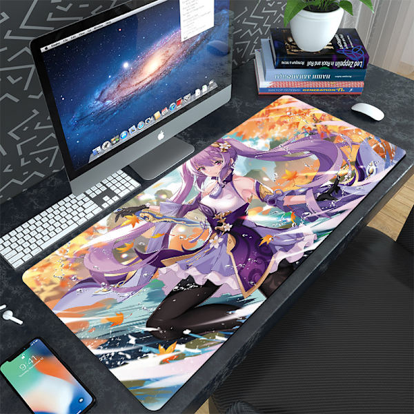Genshin Impact tegneserie kontor tastatur computer skrivebordsunderlag stor kreativ måtte vandtæt smudsafvisende fortykket musemåtte，300*800*3mm