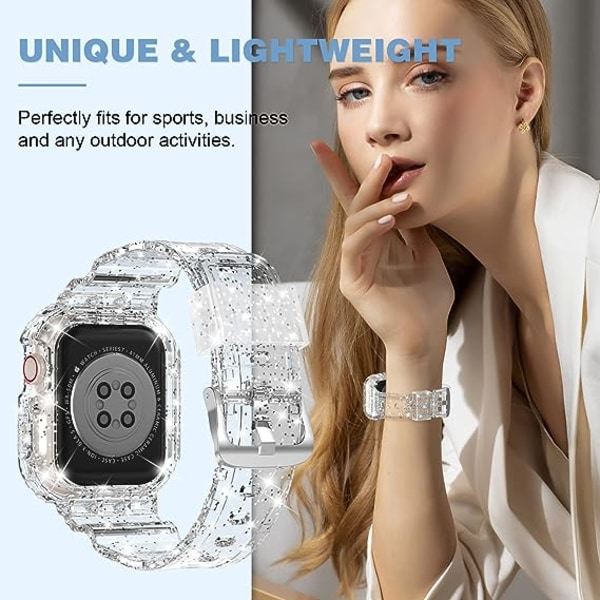 CQBB Kompatibel til krystalklare Apple Watch -rem, 41 mm 40 mm 38 mm med etui til mænd kvinder Jelly etui og rem