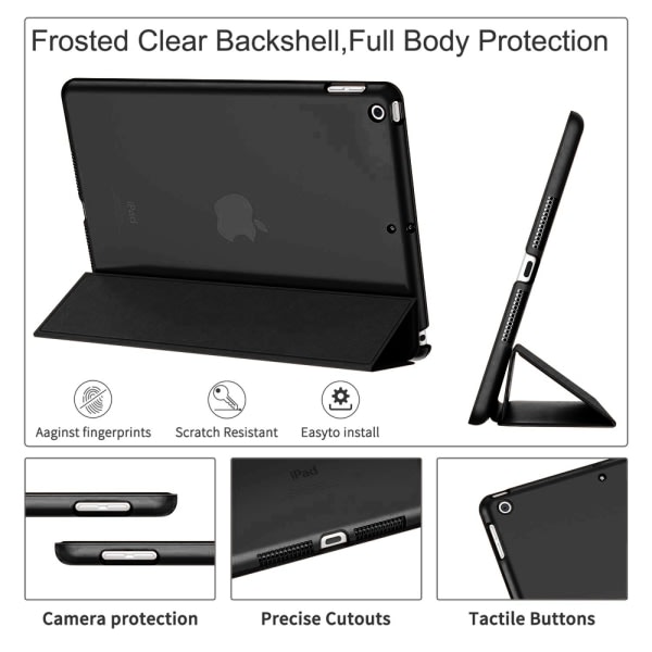 CQBB 4 - Slim Lätt Smart Case Stand Cover med genomskinligt matt ryggskydd med Auto Wake/Sleep-svart