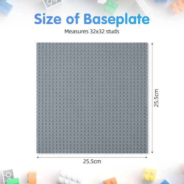 Byggeplade, 4 stk. klassiske baseplader, 25,5 x 25,5 cm, bundplade, kompatibel med alle større mærker, byggelegetøj til børn 4 st ljusgrå