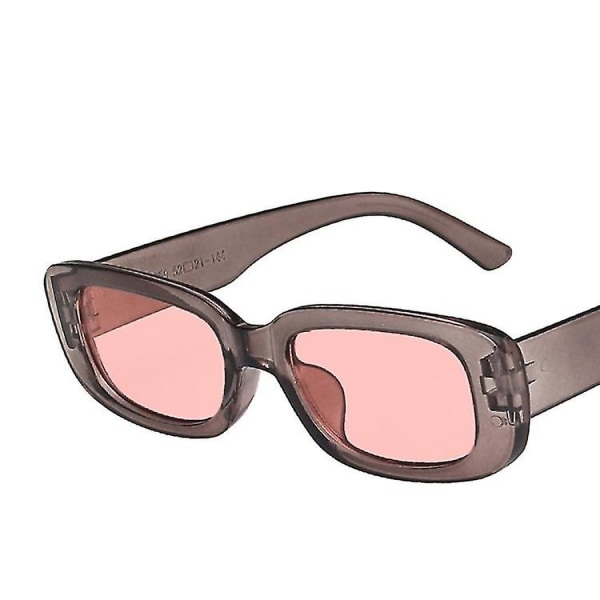 Små rektangulära Retro Glasögon Fyrkantiga Solglasögon För Kvinnor Grå Rosa