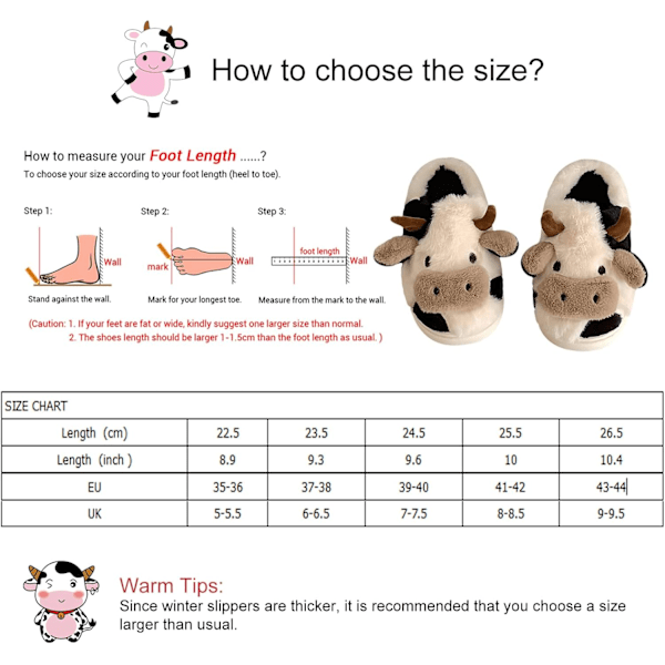 Plush Vintertofflor för Kvinnor & Män, Söt Ko-Design, Vattentät Sula för inomhus