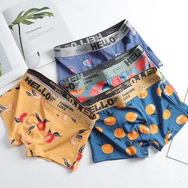 3 kpl Miesten Boxer Shorts Alusvaatteet Puuvilla Boxer Miesten Cartoon Hedelmä Alusvaatteet Hengittävä Kosteutta Poistava Miesten Boxers LiGanYe L 50-60KG