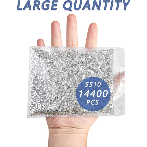 14400 stk Hvide Flade Rhinestones til DIY Håndværk, Krystal, SS10, 2,7-2,9 mm Crystal SS10/14400pcs