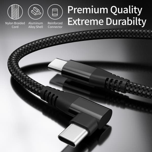 USB-C-oplader med vinklet stik 60 W hurtigopladning Sort_max 2m