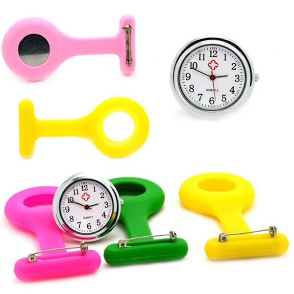 Fickur Kvinnors Digital Display Dial Clip-On Analog Klocka Fob Sjuksköterska Brosch Pin Häng Ficka Elektrisk Klocka Mode Klockor Gul