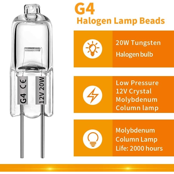 G4 halogenlamper 20W 12V - Varmhvid - 12 stk 20W 20W 12 stk 20W 12 pcs