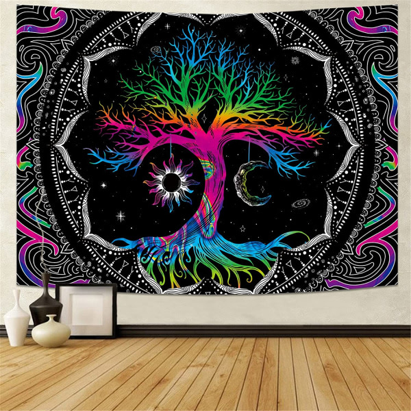 CQBB Hialimern Tree of Life Tapestry Trippy Mandala Wall Tapestry Svart och vit