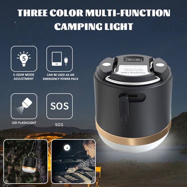 Mini campinglyktor tältlampa, laddningsbar magnetisk lampa med krok vit