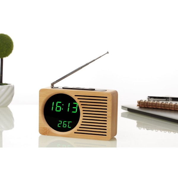 Retro träklocka för sängkanten, tyst väckarklocka för lata, elektronisk klocka för kreativ present.