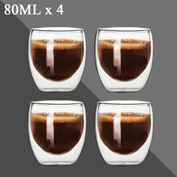 80ml dubbelväggat glaskopp 2/12ST Transparent handgjord värmebeständig tedrink set Espresso kaffe Mjölkmuggar Present 4pcs 80ml Som visas