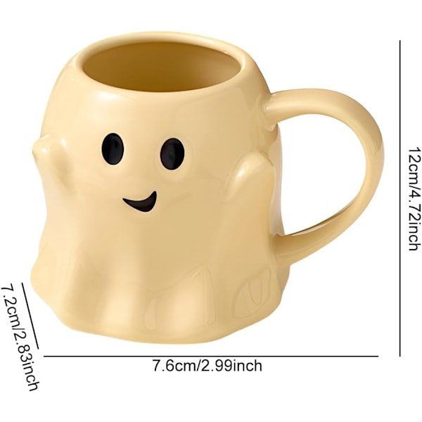 Halloween Spökkaffekopp, 400ml Keramisk Mugg med Söt Spökansikte PINK