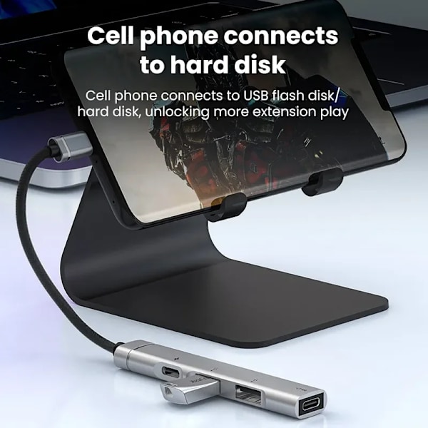 OTG S6 multi-splitteradapter för PC, 4-i-1 typ C HUB, USB 2.0, 4 portar, HUAWEI, Xiaomi, Macbook, iPad, 15W laddning Grå