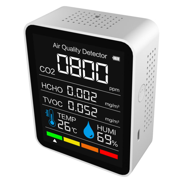 Luftkvalitetsmätare Koldioxidmätare 5-i-1 för test Temperatur Luftfuktighet Koldioxid Tvoc Hcho Bt App 1440 Datagrupper Lila