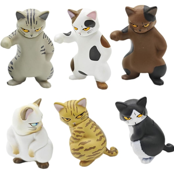 Mini kattdockset | 6 roliga kattfigurer | stygg skulpturdekor | för bokhyllor, skrivbord, bilinredning | förtjusande djurprydnader 2 set