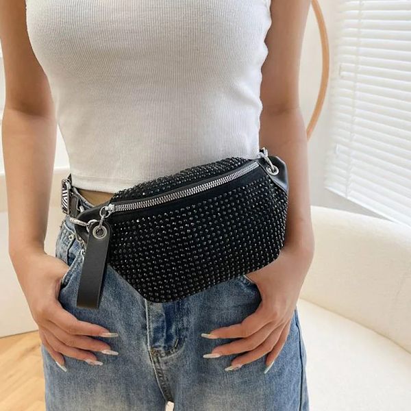 Designers axelväska för kvinnor, ny damkedja, axelväska, bröstväska, diamant midjeväska och telefonväska, mode bältesväska för kvinnor, svart midjeväska