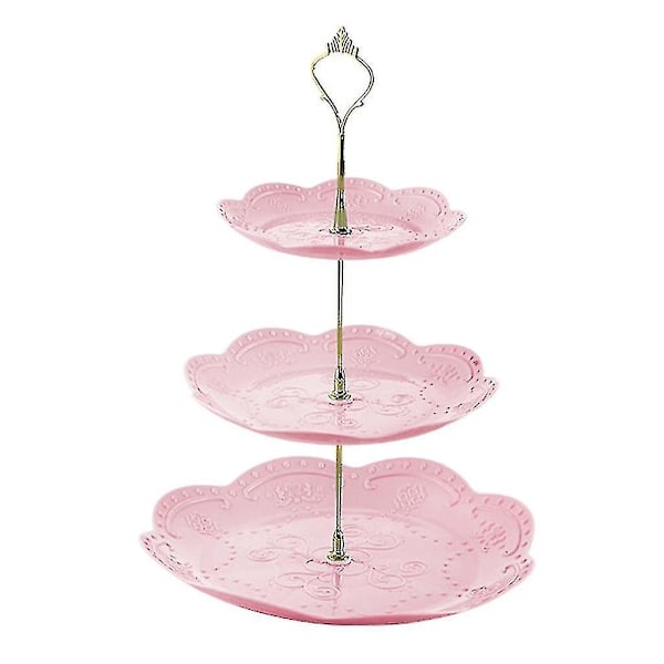 Tårtställ 3 våningar plastfäste våningsfat sött för servering tårtställ rosa