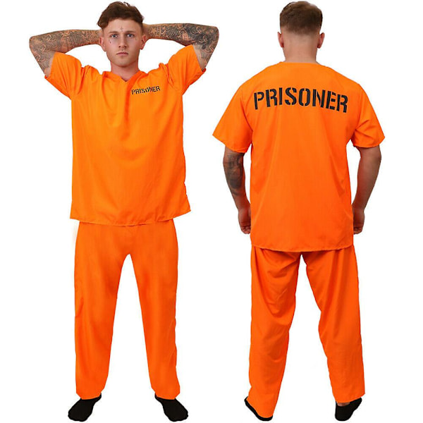 Voksen Fange Kostume Orange Fange Jumpsuit Jailbird Outfit til Halloween Orange Prisoner Costume Mænd Juil Jumpsuit Kostume Voksen M-170CM