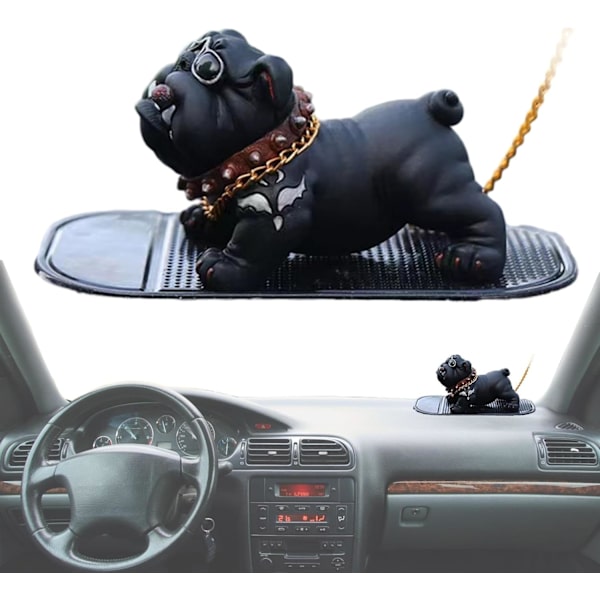 Bulldog instrumentpaneldekorasjon, ikke-blekende og sklisikker hundestatue, bilinnredning, kontor/hjem/butikkdekorasjon Svart