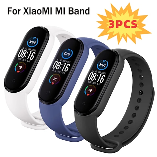 3 kpl kellohihnoja Mi Band 7 6 5 4 3:lle - Xiaomi Mi Band -hihnat Silikonista Urheilullinen Vaihtohihnoja Smartwatch-tarvikkeet Useita värejä 3 kpl Mi band 7