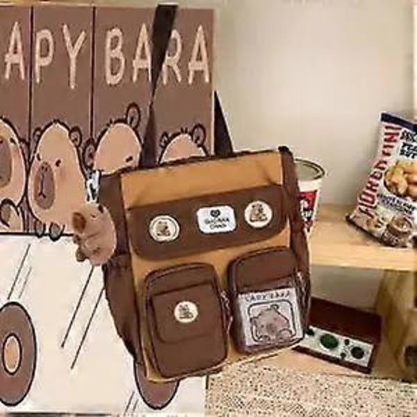 Koululaukku Ruskea 2024 Kapybara Ridge Suuri Reppu Pojille Ja Tytöille, Merkkikortit Brown shoulder bag