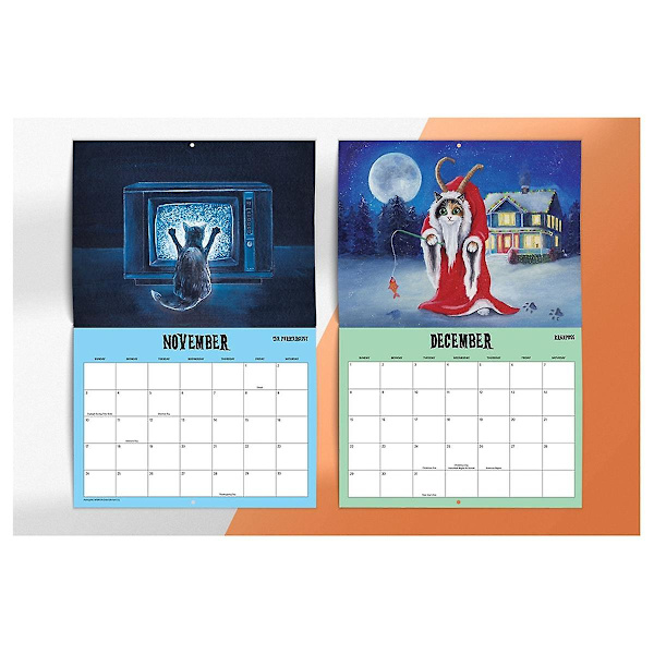 Scaredy Cats 2024 väggkalender, skräckfilm Cat Parody 12-månaders väggkalender