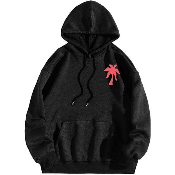 Palm Puff Hettegenser for Kvinner 2025 Rosa Grafisk Hettegenser Black