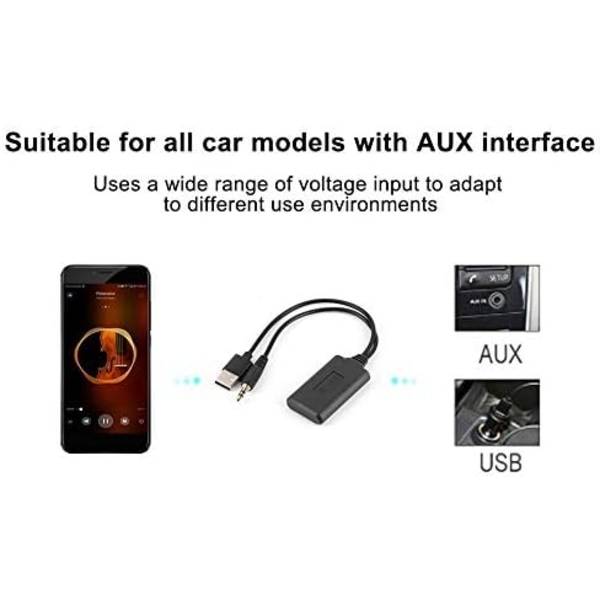 Bluetooth-mottaker Bluetooth AUX-adapter, 3,5 mm/0,14 tommer Bil AUX-lydkabel Trådløs Bluetooth-mottakeradapter HIFI Stereomusikk Auto Acc